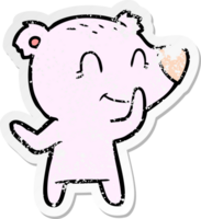 distressed sticker of a friendly bear cartoon png