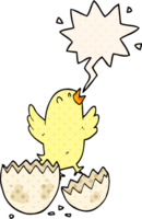 cartoon bird hatching from egg with speech bubble in comic book style png