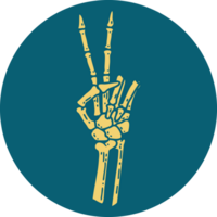 iconic tattoo style image of a skeleton giving a peace sign png