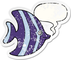 cartoon angel fish with speech bubble distressed distressed old sticker png