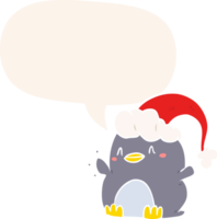 tekenfilm pinguïn vervelend Kerstmis hoed met toespraak bubbel in retro stijl png