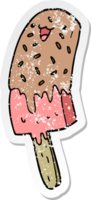 distressed sticker of a cute cartoon happy ice lolly png