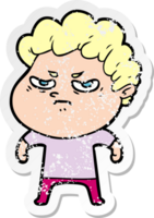 distressed sticker of a cartoon angry man png