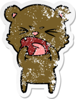 distressed sticker of a angry cartoon bear png