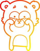 warm gradient line drawing of a cartoon crying bear rubbing eyes png