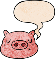 cartoon pig face with speech bubble in retro texture style png