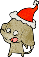 mignonne main tiré texturé dessin animé de une l'éléphant portant Père Noël chapeau png