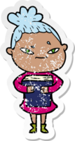 distressed sticker of a cartoon woman png