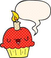 cartoon cupcake with speech bubble in comic book style png