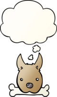 cartoon dog with bone with thought bubble in smooth gradient style png