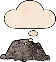 cartoon rock with thought bubble in grunge texture style png