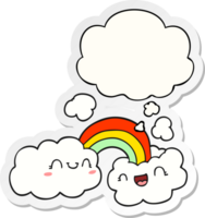 content dessin animé des nuages et arc en ciel avec pensée bulle comme une imprimé autocollant png