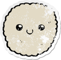 distressed sticker of a cartoon biscuit png