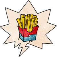 dessin animé déchet nourriture frites avec discours bulle dans rétro texture style png