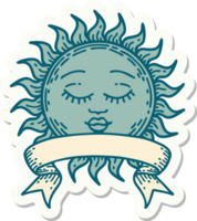 tattoo style sticker with banner of a sun png