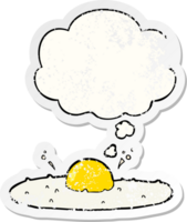 desenho animado frito ovo com pensamento bolha Como uma angustiado desgastado adesivo png