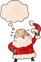 dibujos animados Papa Noel claus ondulación sombrero con pensamiento burbuja en grunge textura estilo png