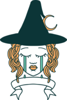 Retro Tattoo Style crying human witch with banner png