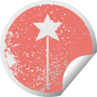 distressed circular peeling sticker symbol of a star wand png