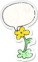 desenho animado flor com discurso bolha angustiado angustiado velho adesivo png