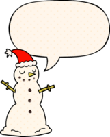 cartoon christmas snowman with speech bubble in comic book style png