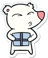 sticker of a cartoon christmas polar bear png