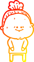 warm gradient line drawing of a cartoon happy old woman png