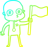 cold gradient line drawing of a cartoon weird bald spaceman with flag png