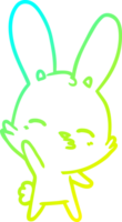 cold gradient line drawing of a curious waving bunny cartoon png