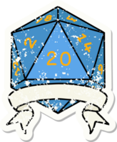 grunge sticker of a natural 20 critical hit D20 dice roll png