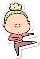 sticker of a cartoon happy old woman png