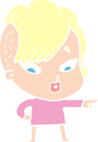 flat color style cartoon surprised girl pointing png