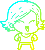 cold gradient line drawing of a happy cartoon girl png