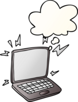 cartoon laptop computer with thought bubble in smooth gradient style png