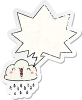 cartoon storm cloud with speech bubble distressed distressed old sticker png