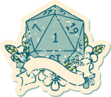 Retro Tattoo Style natural one d20 dice roll png