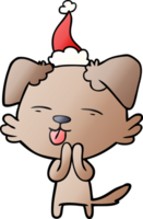 hand drawn gradient cartoon of a dog sticking out tongue wearing santa hat png