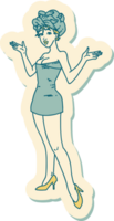 sticker of tattoo in traditional style of a pinup girl in towels png