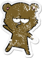 distressed sticker of a bored bear cartoon png