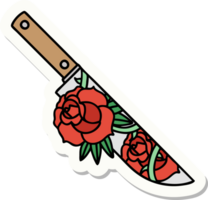 sticker of tattoo in traditional style of a dagger and flowers png