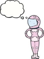 tekenfilm vrouw astronaut met gedachte bubbel png