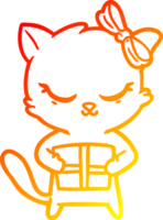 warm gradient line drawing of a cute cartoon cat with bow png