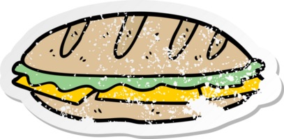 autocollant en détresse d'un sandwich au fromage de dessin animé png