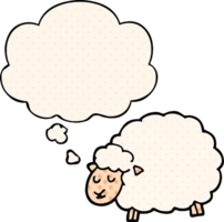 cartoon sheep with thought bubble in comic book style png