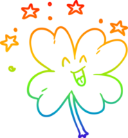 rainbow gradient line drawing of a happy cartoon four leaf clover png