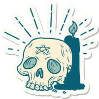 sticker of a tattoo style spooky skull and candle png