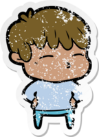 distressed sticker of a cartoon curious boy png