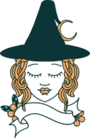 Retro Tattoo Style human witch character face png