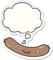 cartoon sausage with thought bubble as a printed sticker png