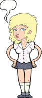 cartoon pretty woman with hands on hips with speech bubble png